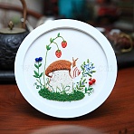 DIY Mushroom Pattern Embroidery Starter Kits, including Bamboo Embroidery Hoop, Canvas, Thread, Sewing Needle, Colorful, 0.3~0.4mm, 12 colors(DIY-L068-01E)