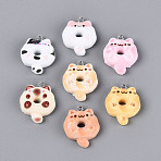 Opaque Resin Pendants, Cat with Donut Charms, with Platinum Plated Iron Loops, Mixed Color, 25~26x20~21x7.5~8mm, Hole: 2mm(RESI-N050-20P)