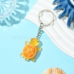 Tortoise Resin Keychain, with Platinum Iron Rings, PeachPuff, 10.6cm(KEYC-YW00149-03)