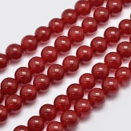 Natural & Dyed Malaysia Jade Bead Strands, Imitation Red Agate, Round, Red, 10mm, Hole: 1.0mm, about 38pcs/strand, 15 inch(X-G-A146-10mm-A02)