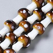 Handmade Lampwork Beads Strands, Mushroom Shape with White Spot, Peru, 16~19x11~12mm, Hole: 2mm, about 20pcs/strand, 13.39~13.58 inch(34~34.5cm)(LAMP-R116-21)