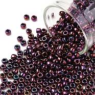 TOHO Round Seed Beads, Japanese Seed Beads, (503) High Metallic Dark Amethyst, 8/0, 3mm, Hole: 1mm, about 1110pcs/50g(SEED-XTR08-0503)