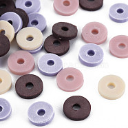 4 Colors Handmade Polymer Clay Beads, Heishi Beads, Disc/Flat Round, Coconut Brown & Bisque & Flamingo & Medium Purple, 8x0.5~1.5mm, Hole: 2mm, about 11500pcs/1000g(CLAY-N011-032-15)