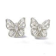 Sparkling Butterfly Brooch Pin, Brass Cubic Zirconia Breastpin for Bride Girl Women, Platinum, 14.5x15x15mm(JEWB-K006-05P)
