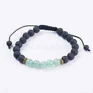 Adjustable Nylon Cord Braided Bead Bracelets, with Lava Rock, Green Aventurine Beads & Alloy Findings, 2-1/8 inch(54mm)(BJEW-F308-57A)