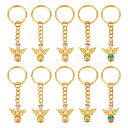 10Pcs 10 Color Tibetan Style Alloy Angeltee with ABS Plastic Imitation Pearl Beaded Charms Keychains, with Golden Iron Split Key Rings, Mixed Color, 7.3cm, 1Pc/color(KEYC-PH01510)