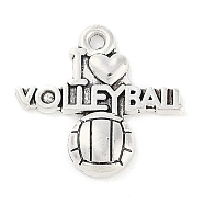 Tibetan Style Alloy Message Pendants, Sports Charms, I Love Volleyball, Cadmium Free & Lead Free, Antique Silver, 19x20.7x3mm, Hole: 2mm, about 333pcs/500g(TIBEP-Q043-099-RS)