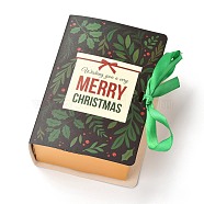 Christmas Folding Gift Boxes, Book Shape with Ribbon, Gift Wrapping Bags, for Presents Candies Cookies, Christmas Themed Pattern, 13x9x4.5cm(CON-M007-03A)
