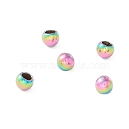 Ion Plating(IP) 202 Stainless Steel Beads, Half Drilled, Round, Rainbow Color, 3x2.5mm, Half Hole: 1.6mm(STAS-M295-01M-03)