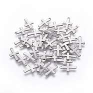 304 Stainless Steel Tiny Cross Charms, Stainless Steel Color, 12x7x1mm, Hole: 1.5mm(STAS-L234-077P)
