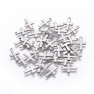 Tarnish Resistant 304 Stainless Steel Tiny Cross Charms, Stainless Steel Color, 12x7x1mm, Hole: 1.5mm(STAS-L234-077P)