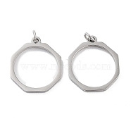 304 Stainless Steel Pendants, Laser Cut, with Jump Ring, Stainless Steel Color, Octagon, 17x15x1mm, Hole: 2mm(STAS-G324-01H-P)