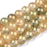 Baking Painted Crackle Glass Bead Strands, with Gold Powder, Round, Dark Khaki, 10mm, Hole: 1.4mm, about 80pcs/strand, 30.87 inch(78.4cm)(X-DGLA-R053-05G)