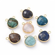 Natural Mixed Stone Charms, with Golden Plated Brass Findings, Faceted, Teardrop, 15~16x14~14.5x6mm, Hole: 1.8mm(G-L547-030)