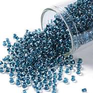 TOHO Round Seed Beads, Japanese Seed Beads, (188) Inside Color Luster Crystal/Capri Blue Lined, 8/0, 3mm, Hole: 1mm, about 10000pcs/pound(SEED-TR08-0188)