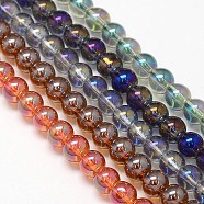 Electroplate Crystal Glass Round Beads Strands, Rainbow Color Plated, Mixed Color, 8mm, Hole: 1mm, about 54pcs/strand, 15.7 inch(EGLA-F037-8mm-A)