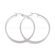 201 Stainless Steel Hoop Earrings, with 304 Stainless Steel Pin, Hypoallergenic Earrings, Flat Ring Shape, Stainless Steel Color, 15.5x14.5x2mm, Pin: 0.8mm(EJEW-A052-27A)