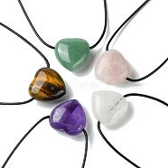 Gemstone Pendant Necklaces, with Wax Cord, Heart, 14.17~27.95 inch(36~71cm) (NJEW-C046-01)