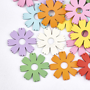 Painted Natural Wooden Pendants, Flower, Mixed Color, 49.5x49x3mm, Hole: 1mm(WOOD-Q040-010-M)
