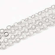 Brass Cable Chains, Soldered, Flat Oval, Lead Free & Nickel Free, Real Platinum Plated, 3.5x3x0.4mm(X-CHC-S003-08P)