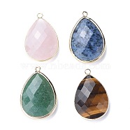 Faceted Natural Gemstone Pendants, with Light Gold Plated Brass Edge and Loop, Teardrop, 28.5~29.5x19~20x7mm, Hole: 1.2mm(G-M356-A-LG)