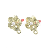 Plating Alloy with 304 Steel Needle Earrings Finding, Cadmium Free & Nickel Free & Lead Free, with ABS Imitation Pearl, Flower, 16x12.5mm, Hole: 1.6mm, Pin: 0.7x10mm(EJEW-B036-03G-02)