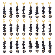 24Pcs 12 Styles Natural Obsidian Chips Beads Pendant Decoration, with Alloy Enamel Charms, Heart with Constellation, 64~65mm, 2pcs/style(HJEW-FH00067)