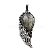 Natural Labradorite Big Pendants, Wing Charms with Alloy Findings, Antique Silver, 56.5~57x22.5~23x7~8mm, Hole: 4x8.5mm(G-G112-02AS-05)