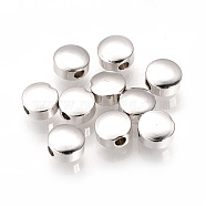 Brass Spacer Beads, Nickel Free, Real Platinum Plated, Flat Round, Real Platinum Plated, 5x3mm, Hole: 0.8~1mm(X-KK-Q735-57P)