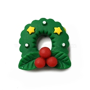 Christmas Theme Opaque Resin Cabochons, Christmas Wreath Pattern, 22x22x8.5mm(RESI-C023-01O)