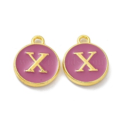 Golden Plated Alloy Enamel Charms, Cadmium Free & Lead Free, Enamelled Sequins, Flamingo, Flat Round with Letter, Letter.X, 14x12x2mm, Hole: 1.4mm(ENAM-XCP0001-13X)