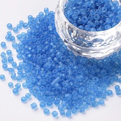 Glass Seed Beads, Frosted Colors, Round, Sky Blue, 3mm(SEED-A008-3mm-M3)