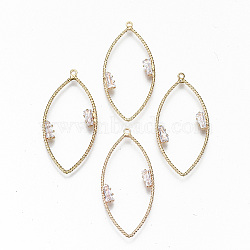 Brass Micro Pave Cubic Zirconia Pendants, Light Gold, Long-Lasting Plated, Cadmium Free & Lead Free, Oval, Clear, 40x19x3mm, Hole: 1.4mm(KK-S359-035A-RS)