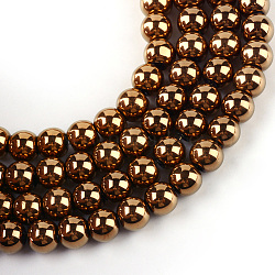 Electroplate Transparent Glass Beads Strands, Round, Copper Plated, 7.5x8.5mm, Hole: 1mm, about 100~104pcs/strand, 27.56~29.13 inch(70~74cm)(X-EGLA-Q062-8mm-D03)