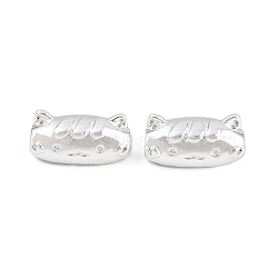 Brass Beads, Cat Shape, Silver, 6x11x6mm, Hole: 1.8mm(KK-Z162-20S)