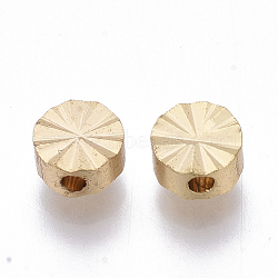 Brass Beads, Nickel Free, Flat Round, Textured, Real 18K Gold Plated, 5x3mm, Hole: 1.2mm(X-KK-N231-63-NF)
