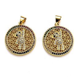 Brass Micro Pave Clear Cubic Zirconia Pendants, Long-Lasting Plated, Flat Round with Bear Pattern, Real 18K Gold Plated, 21x19x2mm, Hole: 2.3x3.5mm(ZIRC-J025-19G)