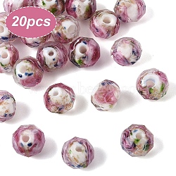 20Pcs Handmade Gold Sand Lampwork Beads, Inner Flower, Faceted Rondelle, White, 8x6mm, Hole: 2mm(LAMP-YW0001-78)