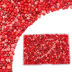 150G Opaque & Transparent Inside Colours Glass Seed Beads, Round Hole, Round, Red, 6/0, 4mm, Hole: 1.4~1.5mm(SEED-HY0001-37B)