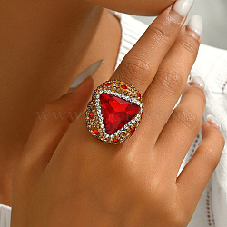 Unique Brass Triangle Ring with Rhinestone for Women, Red, Inner Diameter: 16~18mm(HQ8887-2)