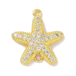 Real 18K Gold Plated Brass Micro Pave Cubic Zirconia Connector Charms, Starfish Links, Clear, 16.5x15x2.5mm, Hole: 1.1mm(KK-L209-047G-03)