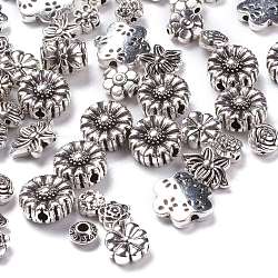 Antique Silver Mixed Vintage Flower Tibetan Style Alloy Beads, 5~30.5x5~22x3~3.5mm, Hole: 1.5~10mm(TIBEB-MSMC008-07AS)