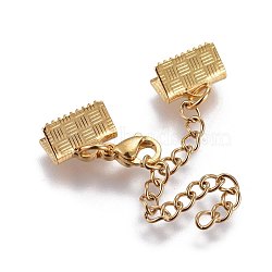 304 Stainless Steel Chain Extender, with Lobster Claw Clasps and Ribbon Ends, Golden, 25mm, Clasps: 8.9x6.2x3mm, Cord End: 7.2x10mm, Chain Extenders: 50mm(STAS-L221-12G)