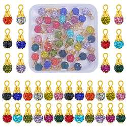 48Pcs 12 Colors Handmade Polymer Clay Rhinestone Pendants, Teardrop, with Golden Tone Iron Loop, Mixed Color, 16mm, Hole: 2.5mm, 4pcs/color(PALLOY-SW0027)
