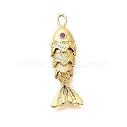 Rack Plating Brass Micro Pave Cubic Zirconia Pendants, Fish Charms, Long-Lasting Plated, Lead Free & Cadmium Free, Real 18K Gold Plated, 27x7x5.5mm, Hole: 2.5x1mm(KK-M309-38B-G)