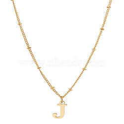 1Pc Brass Chain & 304 Stainless Steel Letter Pendant Necklaces, Golden, Lead Free & Nickel Free & Cadmium Free, Letter J, 17.72 inch(45cm)~18.11 inch(46cm), Letter: 13x6.5mm(NJEW-LP0001-35J-G)