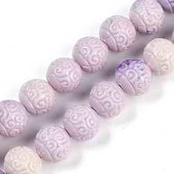 Synthetic Shell Dyed Carved Beads Strands, Round, Lilac, 9.5mm, Hole: 0.8mm, about 38pcs/strand, 13.66''(34.7cm)(SHEL-K007-12)