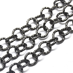 Aluminium Rolo Chains, Belcher Chain, Textured, with Spool, Unwelded, Gunmetal, 11.5x2mm, about 32.8 Feet(10m)/roll(CHA-T001-12B)