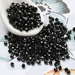Electroplate Glass Beads, Faceted, Bicone, Black, 2x2mm, Hole: 0.7mm, about 720pcs/bag.(EGLA-M030-02A-NB01)