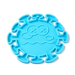 DIY Hanger Silicone Molds, Resin Casting Pendant Molds, For UV Resin, Epoxy Resin Jewelry Making, Virus-shaped, Deep Sky Blue, 144x153x6.5mm, Hole: 5.4mm, Inner Diameter: 145x135mm(DIY-C014-02C)